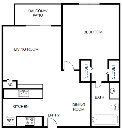 One Bedroom 636 Square Feet